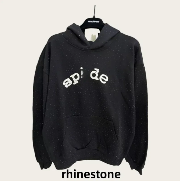 Web Graphic Hoodie - Black Rhinestone