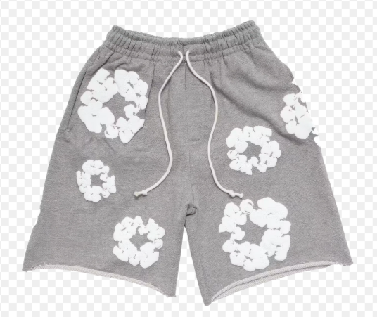 Floral Graphic Sweat Shorts - Grey & White