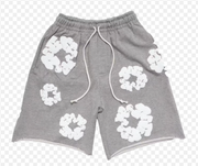 Floral Graphic Sweat Shorts - Grey & White