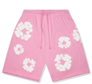 Floral Graphic Sweat Shorts - Pink & White