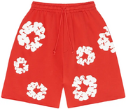 Floral Graphic Sweat Shorts - Red & White